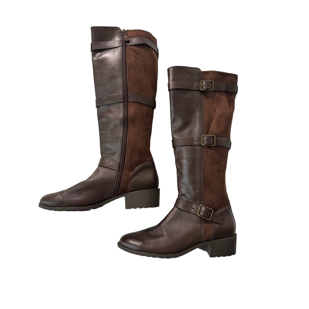 Cole Haan Womens Brown Leather Suede Riding Boots Triple Buckle Tall 9 Old Money